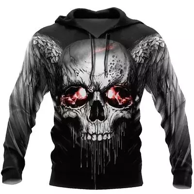 Buy Mens Graphic Casual Hoodie Print Sweatshirt Top Skull Gothic Long Sleeve • 32.39£