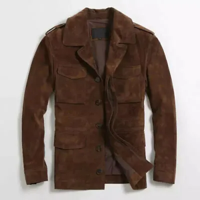 Buy Mens Brown Leather Trucker Jacket Pure Suede Custom Made Size S M L XL XXL 3XL • 136.10£
