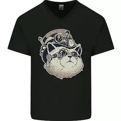 Buy Steampunk Cat Mens V-Neck Cotton T-Shirt • 9.99£