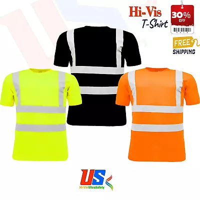 Buy New Hi Vis Viz Visibility Short Sleeve Safety Work Crew Neck Hi Viz T-Shirt • 9.75£