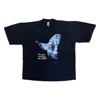 Buy 1996 Star Wars Yoda ‘So, You Want To Be A Jedi?’ Vintage T-Shirt. Size XL. SciFi • 100£