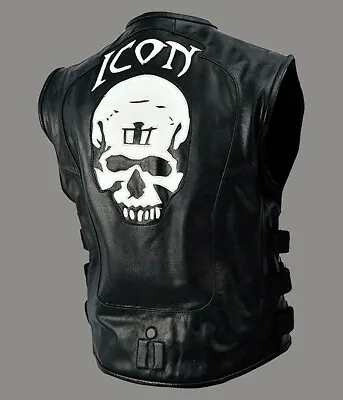 Buy Icon Skull Racer Men's Biker Real Leather Stylish Motorcycle Fabric Wear Jacket • 100.14£