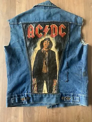 Buy Hand Painted AC/DC Denim Jacket, Authentic Vintage Badges • 80£
