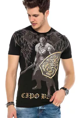 Buy Cipo & Baxx KNIGHT Mens T-Shirt Stretch CT546 Black All Sizes • 34.80£