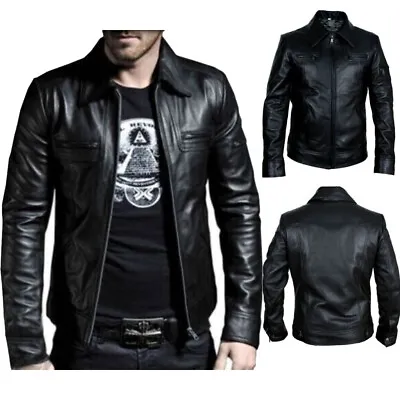 Buy Mens Vintage Black Biker Cafe Racer Motorcycle Slim Fit Moto Real Leather Jacket • 28.99£