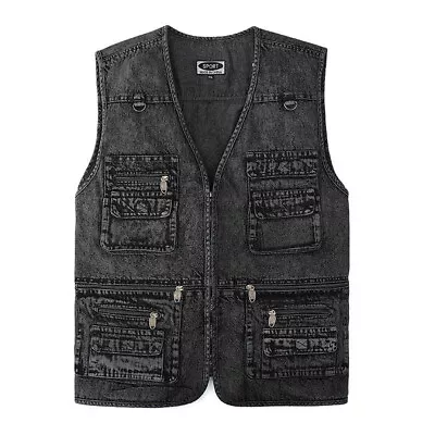Buy Men Vest Outerwear Denim Waistcoat Sleeveless Jacket Multi-pocket Trucker Jacket • 16.99£