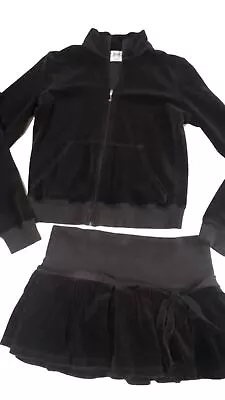Buy Vintage OG Juicy Couture Mini Skirt Set Tracksuit 2 Piece Set Black Velour 00’s • 225.85£