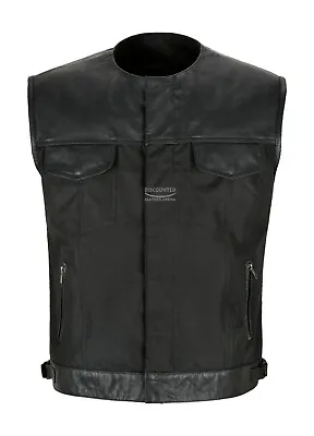 Buy Mens Biker Waistcoat Vest Collarless Codura Black Real Leather Trim SOA Vest  • 35£
