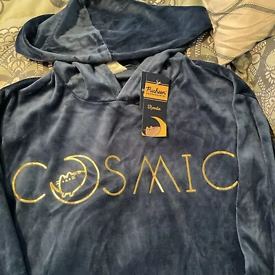 Buy PUSHEEN 'Cosmic' Hoodie Super Soft Velour Dark Blue And Gold W/ Pockets S • 12.01£