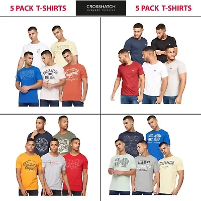 Buy 5 Pack CROSSHATCH Mens Gift For Him Short Sleeve Cheap Designer T-Shirts Tops • 29.99£