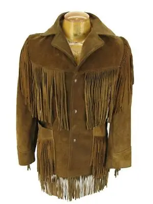 Buy Mens Olive Suede Leather Wear Cowboy Fringe Native American Jacket, Coat For Men • 139.99£