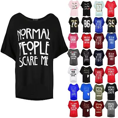 Buy Ladies Oversized Normal People Printed Womens Baggy Batwing High Low T Shirt Top • 2.49£