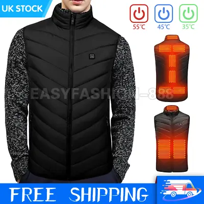 Buy USB Electric Heated Vest Men Jacket 9 Zone Warm Up Heating Pad Cloth Body Warmer • 19.99£