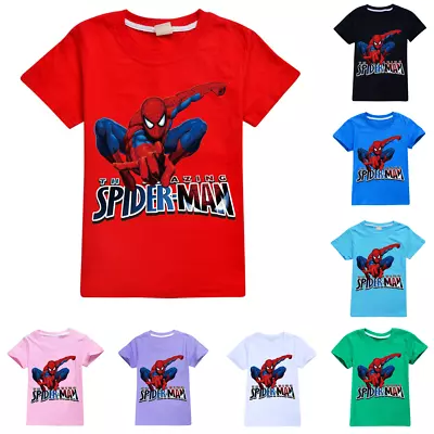 Buy Kids Boys Spiderman Print Summer Short Sleeve T-shirt Casual Tops Tee 2-13 Years • 7.49£