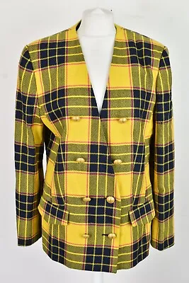Buy SEPARA Yellow Blazer Jacket Size Uk 14 Womens Checked Button Up Outdoors • 17.47£