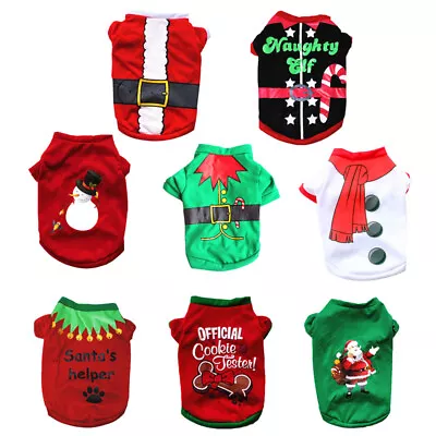 Buy Christmas Dog Cat Puppy SMALL Pet Jumper Santa Elf Vest Clothes S/M/L T-shirt • 3.29£