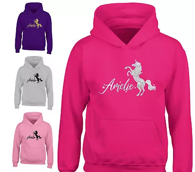 Buy Childrens Personalised Glitter Unicorn Hoodie Horse Riding School Hoody Gift • 16.45£