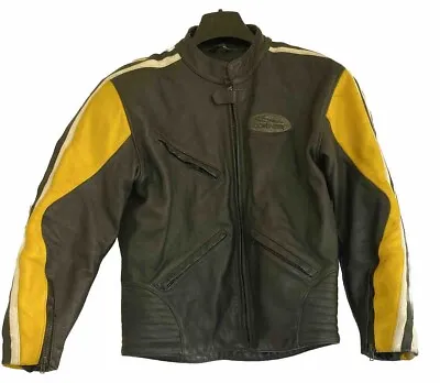 Buy Mens Corner Leather Motorcycle Bikers Jacket Yellow Black 40” Chest EU Size 50 • 59.99£