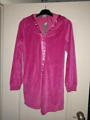 Buy Womens Pink Velvet Feel House Jacket Wrap Hood Pockets Size Uk 8-10 Eu 34-36  • 14£