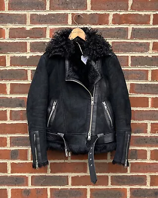 Buy All Saints Ladies Sheepskin EMERSON Biker Jacket UK8 EU36 US4 Leather Suede A259 • 189.99£