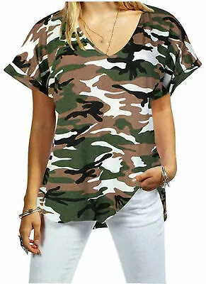 Buy Womens T Shirt Ladies Oversized Baggy Plus Size Loose V Neck Turn Up Batwing Top • 9.99£