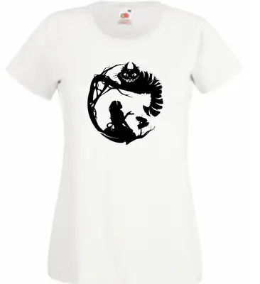 Buy White Cheshire Cat T Shirt Ladies Women Sizes 8-20 Cotton Top Summer Alice UK • 8.99£