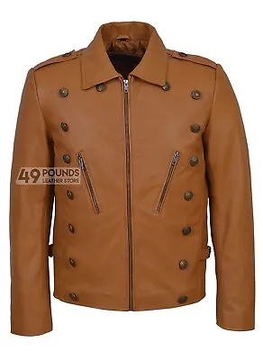 Buy Men's Studded Leather Jacket Tan Rockstar Series FASHION 100% LEATHER (9650) • 49£