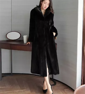 Buy Women Winter Faux Fur Coat Medium Long Fur Coat Warm Outdoor Hooded Jacket • 106.54£