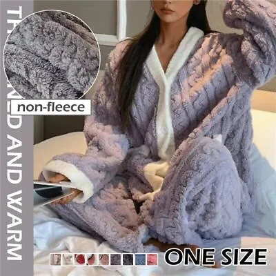 Buy Ladies Fleece Pyjamas Winter Warm Womens PJ'S Nightwear Cardigan Warm Pajamas • 12.89£