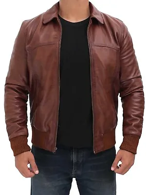 Buy Steven Dark Brown Men's Bomber Leather Jacket 3XL • 59.99£