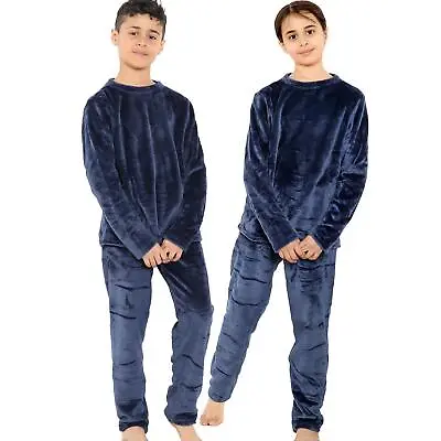 Buy Kids Girls Boys Navy Warm Fleece Pyjamas Sleepover 2 Piece Gift Set 5-13 Years • 14.99£