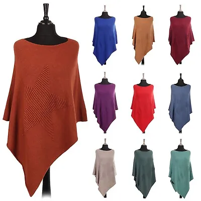 Buy Women Italian Soft Knit Ribbed Star Poncho Cape Wrap Jumper Italian Knitwear • 19.99£