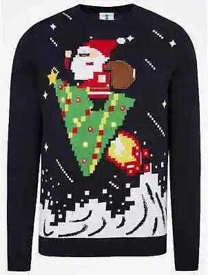 Buy Navy Santa Gamer Graphic Christmas Jumper By George Size Large New • 16.99£