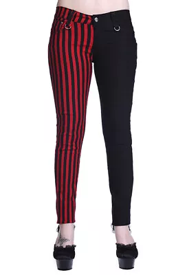 Buy Half Red Stripes Black Split Legs Skinny Stretch Rock Trousers BANNED Apparel • 35.99£