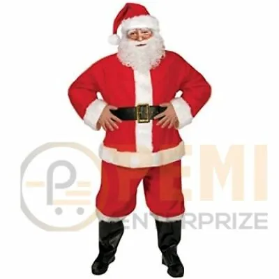 Buy Santa Suit, Adult Size With Jacket, Trousers, Belt, Beard And Hat Unisex Costume • 12.99£