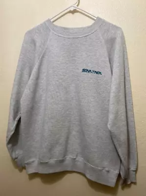 Buy Vintage 1993 Star Trek Grey Logo USS Enterprise Crewneck Sweatshirt Size Large  • 112.70£