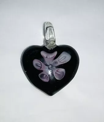 Buy Black & Pink Flower GLASS HEART Charm PENDANT Jewellery Making Necklace Gift K • 0.99£