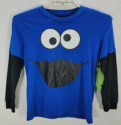 Buy Boys 123 Sesame Street Cookie Monster Blue Black Sweatshirt Pullover Sz 10-12 L  • 12.68£