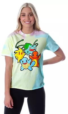 Buy Pokemon Women's Pikachu Squirtle Charmander Bulbasaur Tie-Dye Skimmer T-Shirt • 23.63£