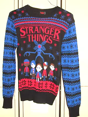 Buy Stranger Things Netflix Intarsia Ugly Christmas Sweater Black Blue Adult Medium • 23.67£