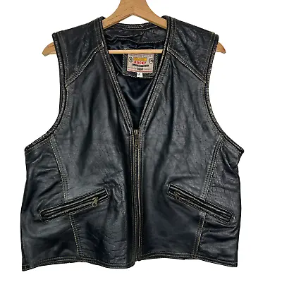 Buy Vintage Rocky Waistcoat Mens 40 M Black Leather Quilted Biker Gilet Vest Pocket • 34.99£