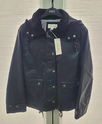 Buy M&S Per Una Ladies Faux Leather Jacket With Detachable Hooded Colour Black Size • 40£
