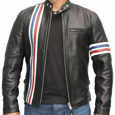 Buy Peter Fonda Stylish Easy Rider Black Cowhide Motorcycle Biker Leather Jacket • 82.99£