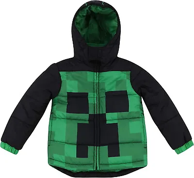 Buy Minecraft ☆ Little Boys' Creeper Face Zip-Up Hooded Puffer Jacket ☆ 6-7 • 43.01£