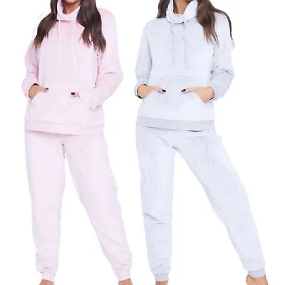 Buy Ladies Pyjamas Nightwear Pjs Soft Fleece Loungewear Funnel Neck Pink Size 8-18 • 18.99£