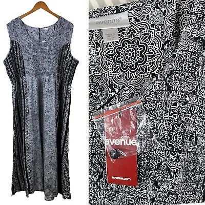 Buy New Avenue Dress Plus Size 30/32 Geometric Floral Shirred Stretch Top Grey Black • 24.14£