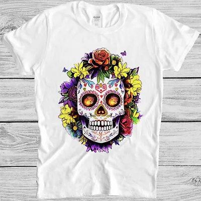 Buy Floral Sugar Skull Day Of The Dead Dia De  Top Funny Meme Gift Tee T Shirt M1163 • 6.35£