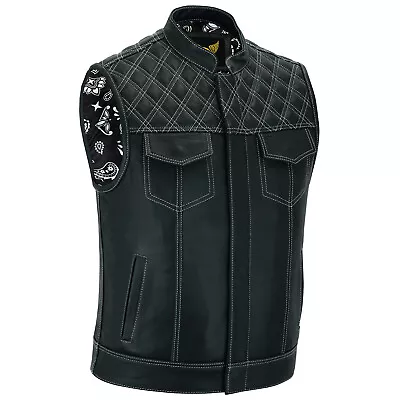 Buy Groove Club Men's Black Leather Motorcycle Vest Traditional Paisley Satin Liner • 77.99£