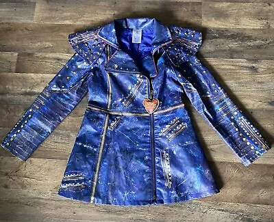 Buy Evie Disney Descendants Faux Leather Girls Full Zip Navy Jacket - Size 7/8 • 11.81£