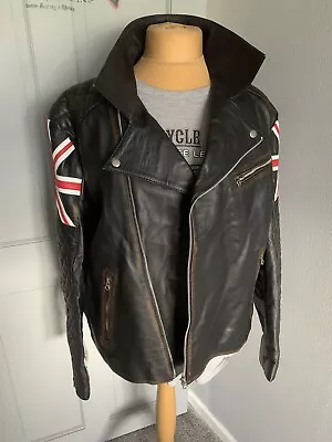 Buy Mens Biker Vintage Motorcycle Black Cafe Racer UK Flag Union Jack Leather Jacket • 30£